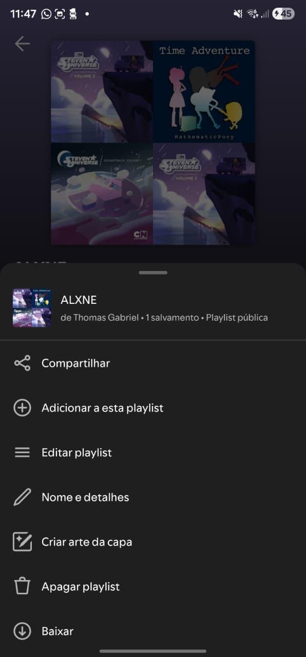 Drawer do menu da playlist com 12+ opções sem hierarquia