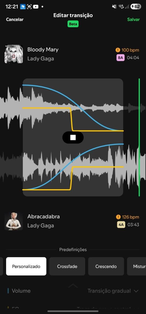 Editor de transição do Spotify com limite oculto de intervalo