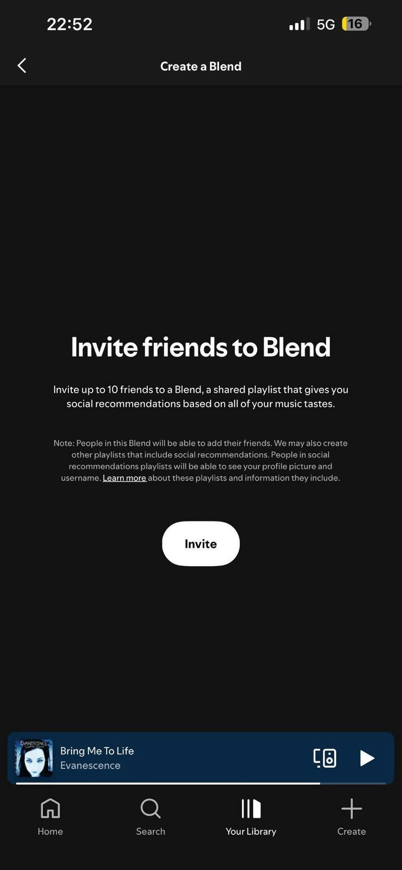 Tela Create a Blend do Spotify — primeira de várias etapas